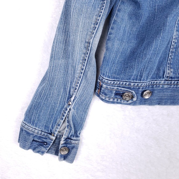 Gap Denim Jacket Fitted Trucker Style XL Blue Distressed Vintage 2000s Y2K - Picture 7 of 10